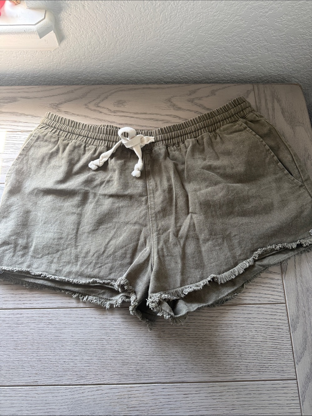 Volcom Olive Drawstring Frayed Hem Athletic Shorts